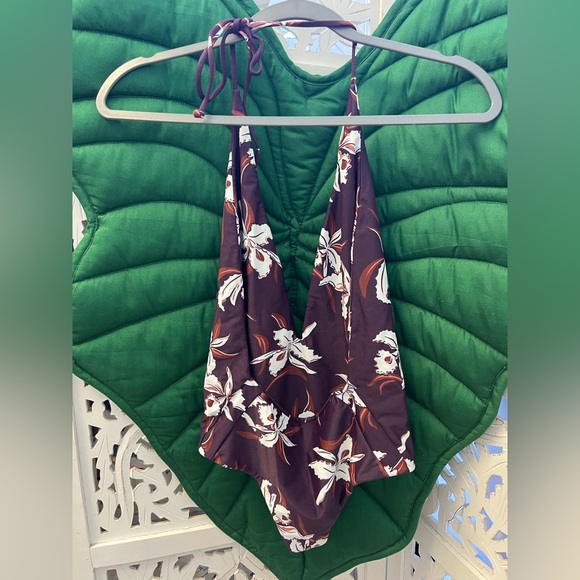 NWT Mikoh hinano one piece orchid print swimsuit. Hygienic liner on. Burgundy - Picture 2 of 6